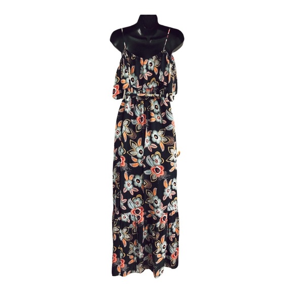 Loft Cold shoulder wrap style v-neck belted dark floral maxi dress size small - Picture 7 of 15